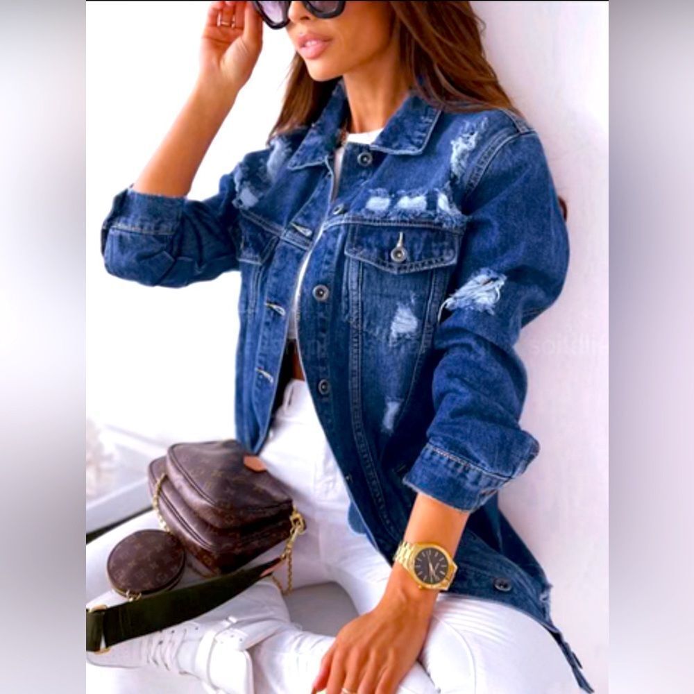 Denim Oversized Ripped Denim Jacket - Picture 2 of 3
